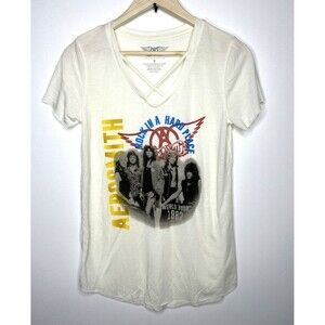 Aerosmith Band Shirt Women’s Small Short Sleeve Raw Hem